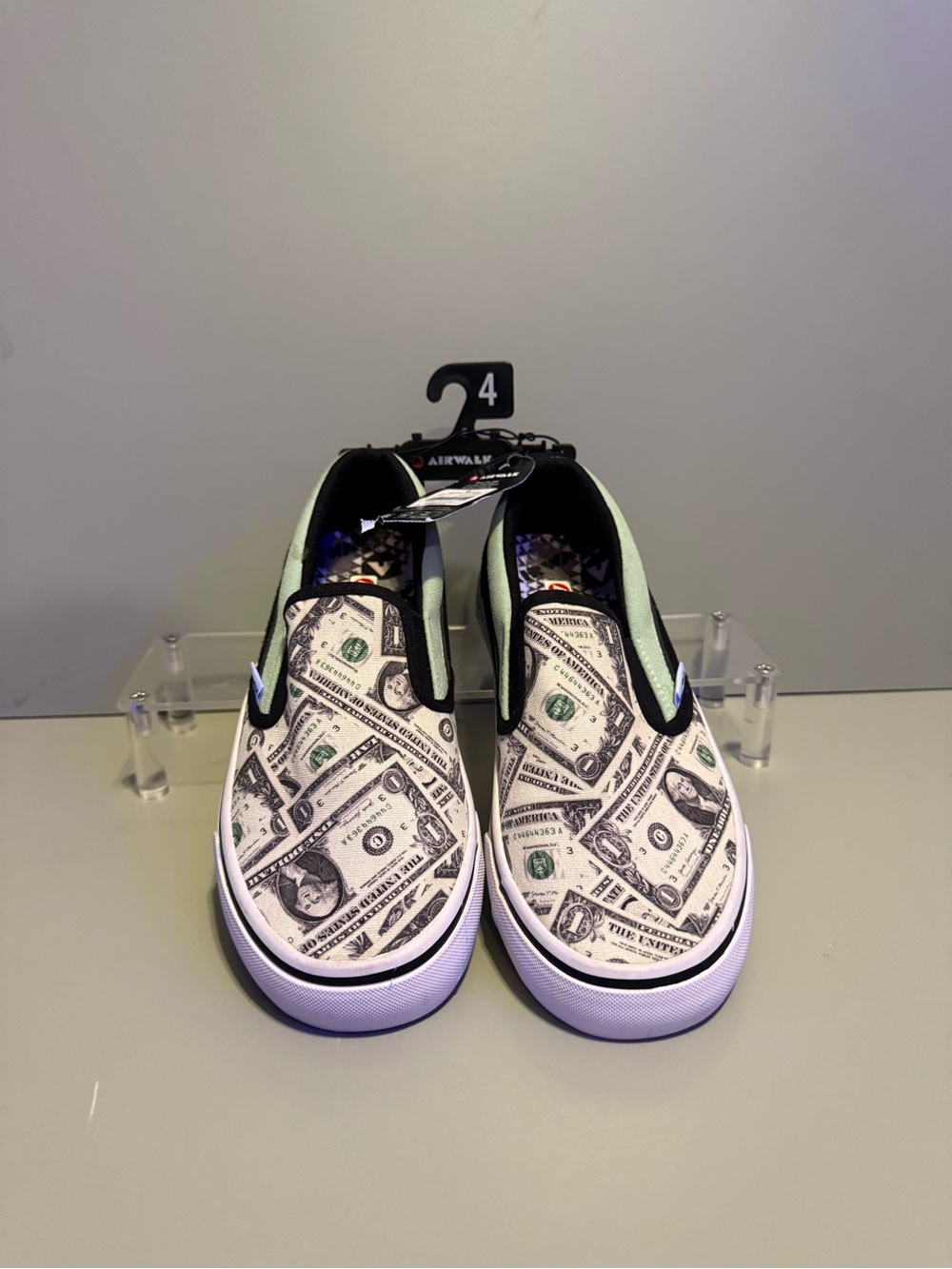 Airwalk Boys Slip On Shoes Size 4 Dollar Bill Print Casual Skater
